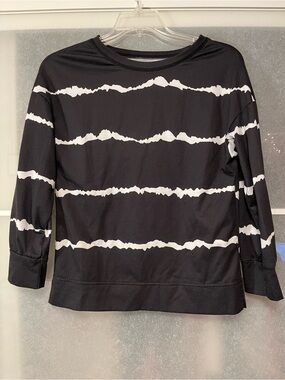 Black Long Sleeve Top with White Wave Stripes